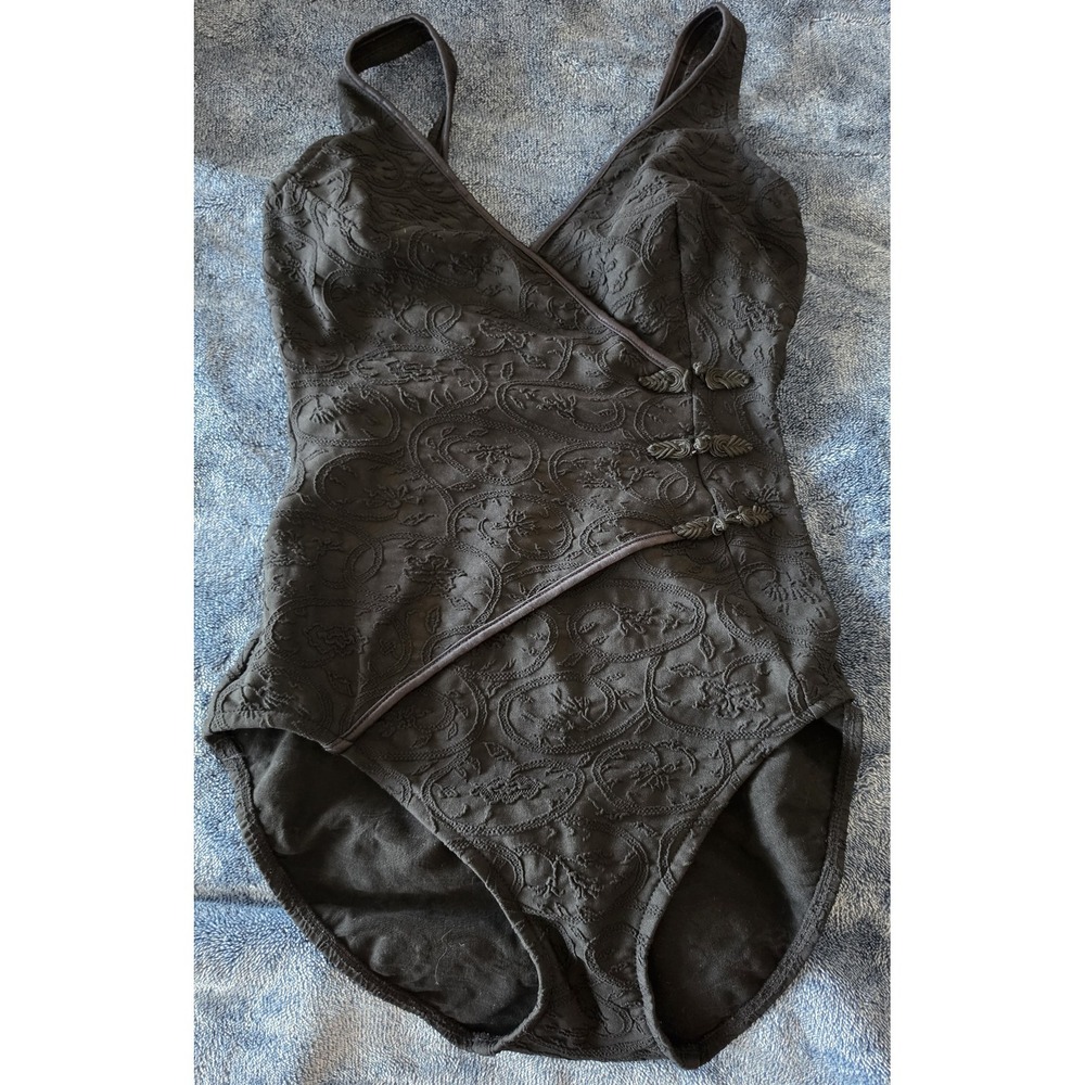 Vintage Longitude Women's One Piece Swimsuit Textured Black Asian Inspired‎